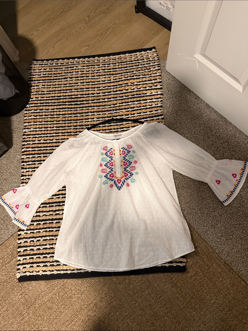 new directions White Peasant Blouse with Colorful Embroidery